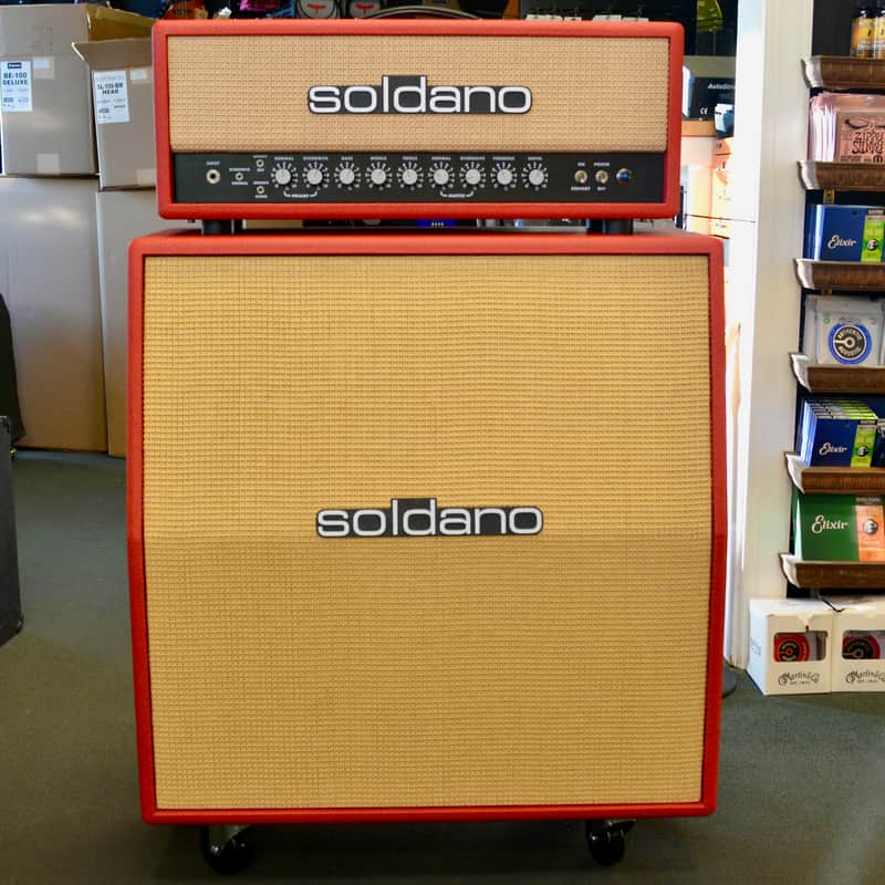 Soldano SlO-100 w/ matching 4x12 Cab British Garnet Bronco/Cane Grill//Creamback image 1
