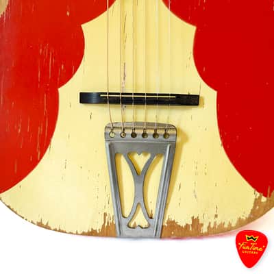 1950s Harmony Stella Sundale H907 Parlor Guitar Jubilee Red & White Acoustic w/ Hardshell Case – “Candy” image 6
