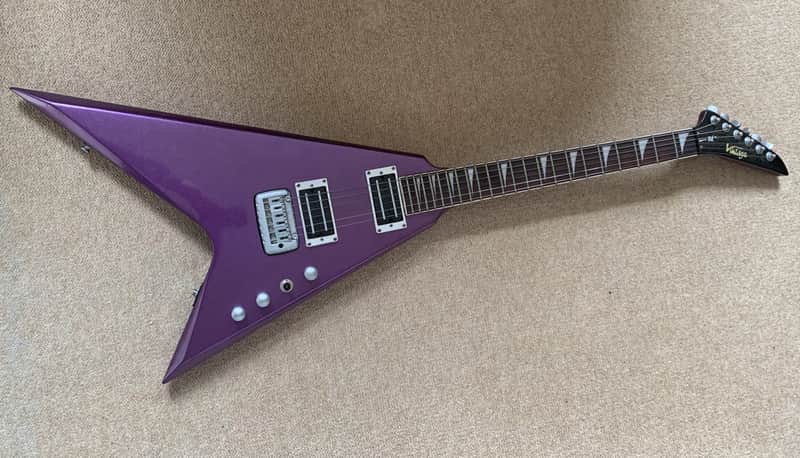 VINTAGE METAL AXXE XX REAPER FLYING V ELECTRIC GUITAR IN PURPLe image 1