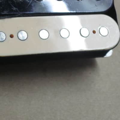 litely reliced player's wear StewMac Neck Humbucker Reverse Zebra (screws on black/flat poles on creme) 8.42k, Alnico 5, 50mm pole spacing, item # 101549 2000s-2010s, +screws/springs (orig 4 conductor wire shortened & 2 conductor wire added, Now 2 con) image 21