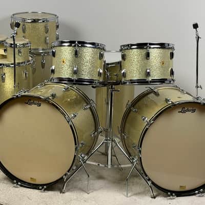 Ludwig Blue Note drum set. VIDEO. Pre serial. COB rims. Full set 12/12/16/18/22/22/5x14/6 & 8” bongos and canister throne image 4