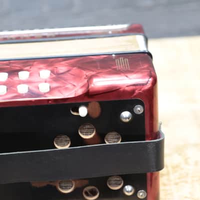 Hohner Erica 2-Row 8-Bass 21-Treble Button C-F Red Diatonic Accordion - Germany image 12