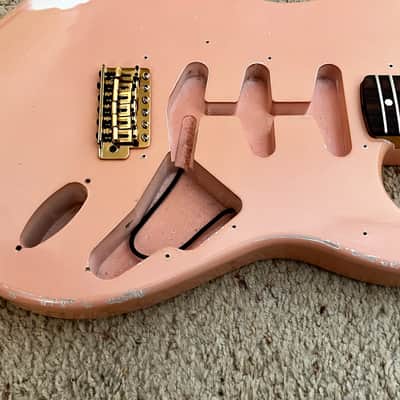 MJT MJT/Fender Stratocaster Body Neck and Hardware - Shell Pink Rosewood Gold image 10