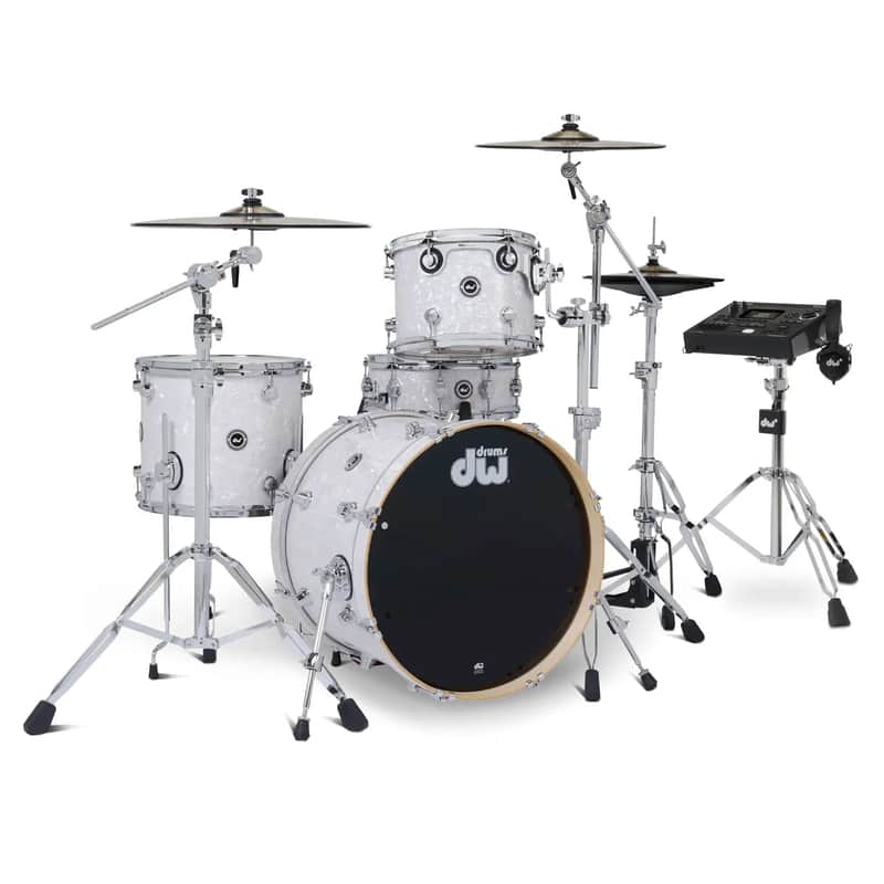 FREE TOM REBATE! - DW DWe 4pc Complete Electronic/Acoustic Drum Set w/Roland V51 White Marine image 1