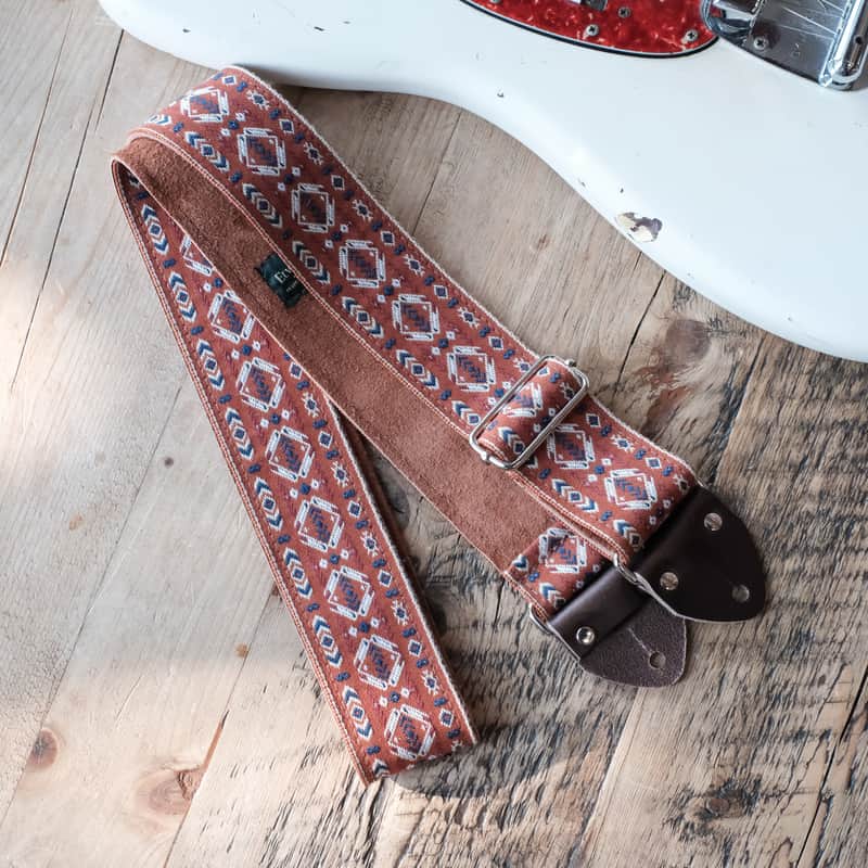 Vintage Red 60s/70s Hippie Guitar Strap / Real Suede Backing / Handmade in the UK image 1