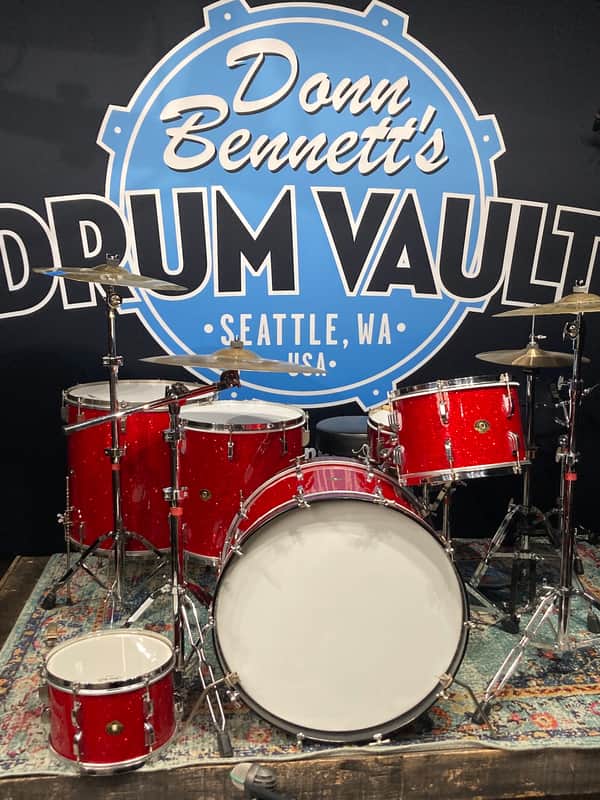 Frankie Banali's Quiet Riot - Leedy & Ludwig Restored 6-Piece Set, 24", 20", 16", 13", 12", 14x5" Matching Snare! Immaculate 1950-1955 - Sparkling Red Pearl image 1