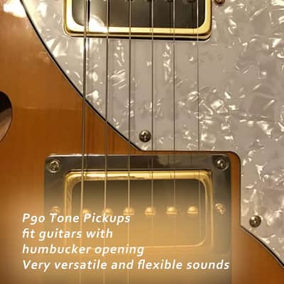 P90 Tone Pickups Set, Humbucker-sized Single Coil Neck Pick-up and Bridge Pick Up Loaded Rubber Magnets, as Replacement Parts for Standard-Humbucker Sized Pickup on Electric Guitar, Black Gold image 2