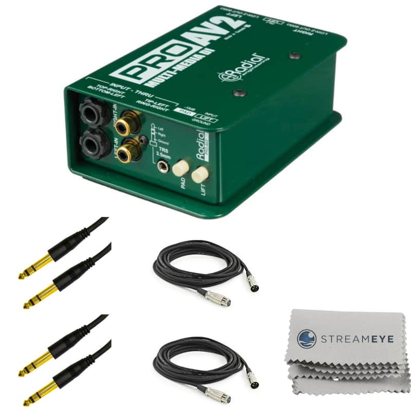 Radial Engineering ProAV2 2-channel Passive AV Direct Box with Calrad 55-853G-6, XLR's and Streameye Polishing Cloth image 1
