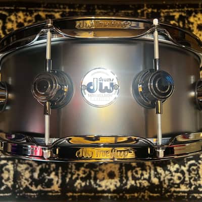 DW Collector's Series Satin Black Over Brass 5.5x14" Snare Drum - Satin Black with Black Nickel Hardware image 1