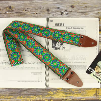 Pardo retro guitar strap model Daisy Green floral, backing suede image 2