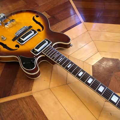 1960s Univox 335 Semi-Hollow Body Vintage 3 Tone Burst Electric Guitar MIJ Padded Case image 12