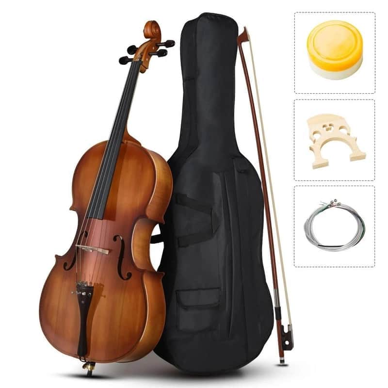 Full Side 4/4 Matte Natural Color Spruce Panel Cello School Band with Bag