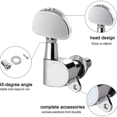 3L3R Acoustic Guitar Tuning Pegs Machine Head Tuners, Knobs Tuning Keys, Wear-Resistant, Guitar String Tuning Pegs Machine, Enclosed Locking Tuners for Electric or Acoustic Guitar- Chrome image 2