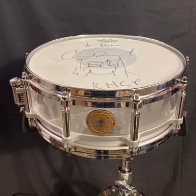 Chad Smith's Pearl 14x5" Custom Red Hot Chili Peppers Logo, 2011 World Tour Snare Drum. Clear Acrylic, With SIGNED HEAD! image 1