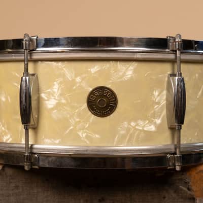 1960s Gretsch 5.5x14 Dixieland White Marine Pearl Snare Drum image 1