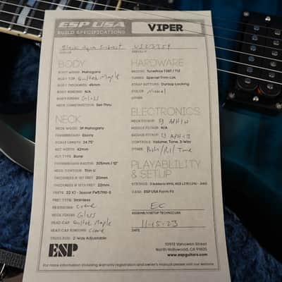 ESP USA Viper Black Aqua Sunburst 6-String Electric Guitar w/ Hard Case (2023) image 12