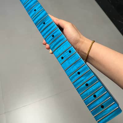 AAAAA Tele Blue Gloss Natural color Flame Maple Electric Guitar Neck Round stainless steel 22 frets hole 10mm image 7