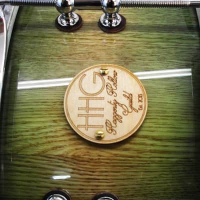 HHG drums 14x5.5 White Oak Stave snare drum, Natural to Green Burst image 5