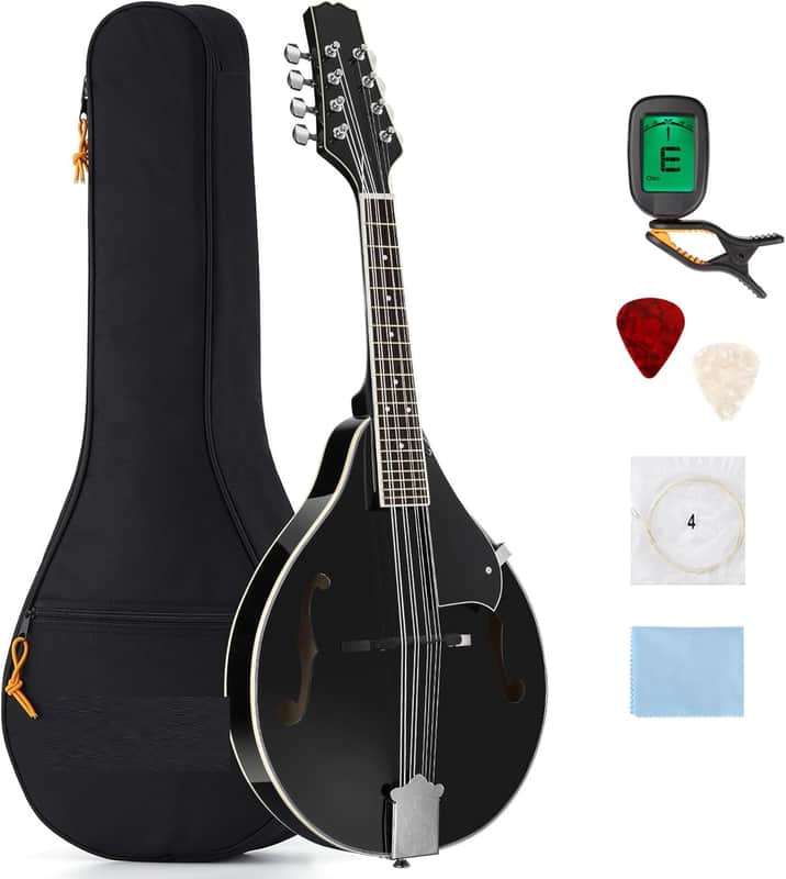 Mandolin Instrument Black Beginner Adult Acoustic Mandolin Musical Instrument Mahogany 8 String, Bundle With Tuner String Bag Guitar Picks image 1