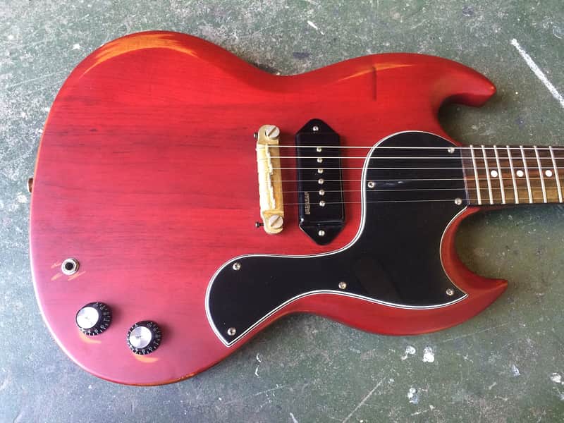 Vintage Icon V6 SG Junior Electric Guitar Roadworn image 1