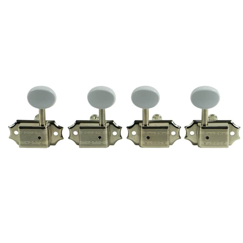 Kluson 2 Per Side Deluxe Series Tuning Machines For Ukulele Or Tenor Guitar Nickel With White Plastic Button image 1