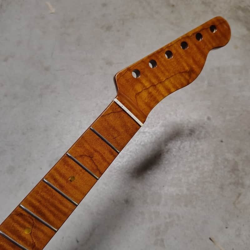 Flame Roasted Maple Tele Neck fits fender Telecaster body 21 frets 50s Gloss image 1