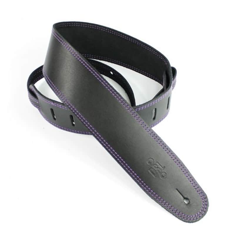 DSL 2.5" Single Ply Leather Black with Purple Stitch Guitar St...