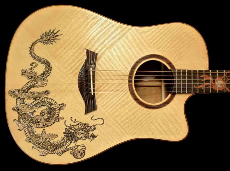 Acoustic Dreadnought Guitar Handmade by Blueberry Dragon Motif image 1