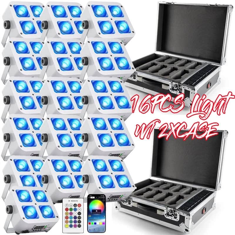 16-Pack Rechargeable Wireless LED PAR Stage Lights – RGBWA+UV Battery Uplight Set with App & DMX Control (100W Each) image 1