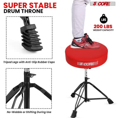 5 Core Drum Throne 3" Padded Drum Seat Height Adjustable Drumming Chair for Practice and Performance image 6