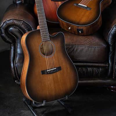 Cort Core DC Dreadnought Acoustic-Electric, Mahogany Open Pore Black Burst w/Case image 8