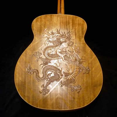 Blueberry Handmade Baritone Acoustic Guitar Dragon Motif image 3