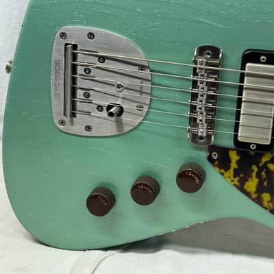 Maghini Guitars Skylark Baritone Guitar with COA + Gator Case 2023 - Lightly Aged Jade Metallic image 5