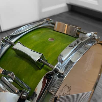 Pork Pie 5.5 x 12-inch Maple Snare in Transparent Green Finish (2003) image 13