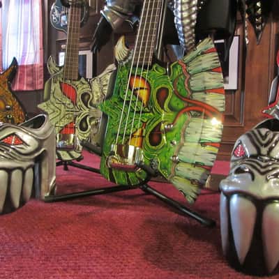 Gene Simmons Cort Axe Bass - Custom Painted by Gentry Riley - Green Serpent image 10
