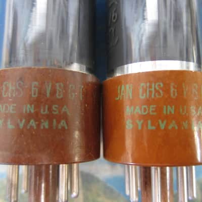 PR Vintage Sylvania JAN CHS 6V6GTY Power Tubes, 1950s, USA, New Ex Sound, Military Spec 1960s Brown image 1
