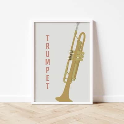 Trumpet Instrument Print - Jazz Music Poster, Music Studio Decor, Brass Instruments, A3 Size image 5