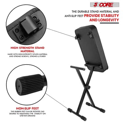 5 Core Keyboard Bench 3 Inch Padded Piano Stool Adjustable 20.5" Guitar Seat Heavy Duty Portable image 8