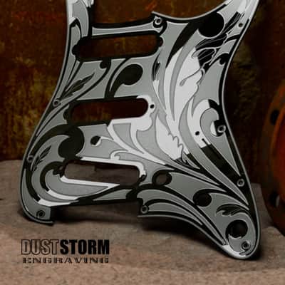 Black Sparkle XGP Stratocaster Style Laser Engraved Guitar Body with Solid Black Acrylic Pickguard and Tremolo Cover HSH, HSS, SSS Setups Available image 3