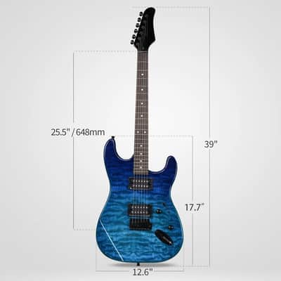 KST 39" Full-Size Electric Guitar Kit – HH Pickups, Tremolo, Trans Blue | Beginner Bundle w/ Bag, Strap, Capo & More image 3