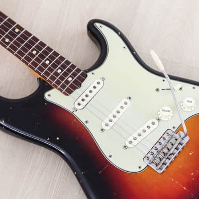 1961 Fender Stratocaster Vintage Guitar Sunburst Slab Board w/ Flame Neck, Hangtag, Strap & Case image 7