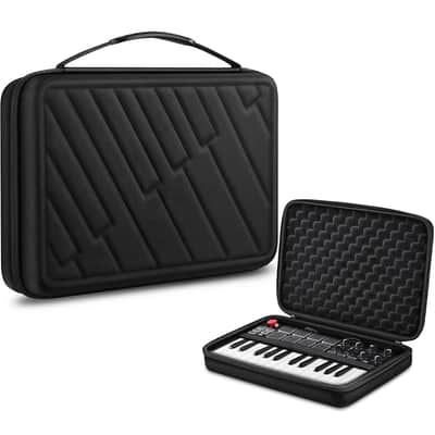 Semi-Hard Carrying Case for AKAI Professional MPK Mini MKII & MK3 & MPK Play | Alesis V Mini 25 Key USB MIDI Keyboard Controller Case with Cable Slot for Business, Travel (Black)