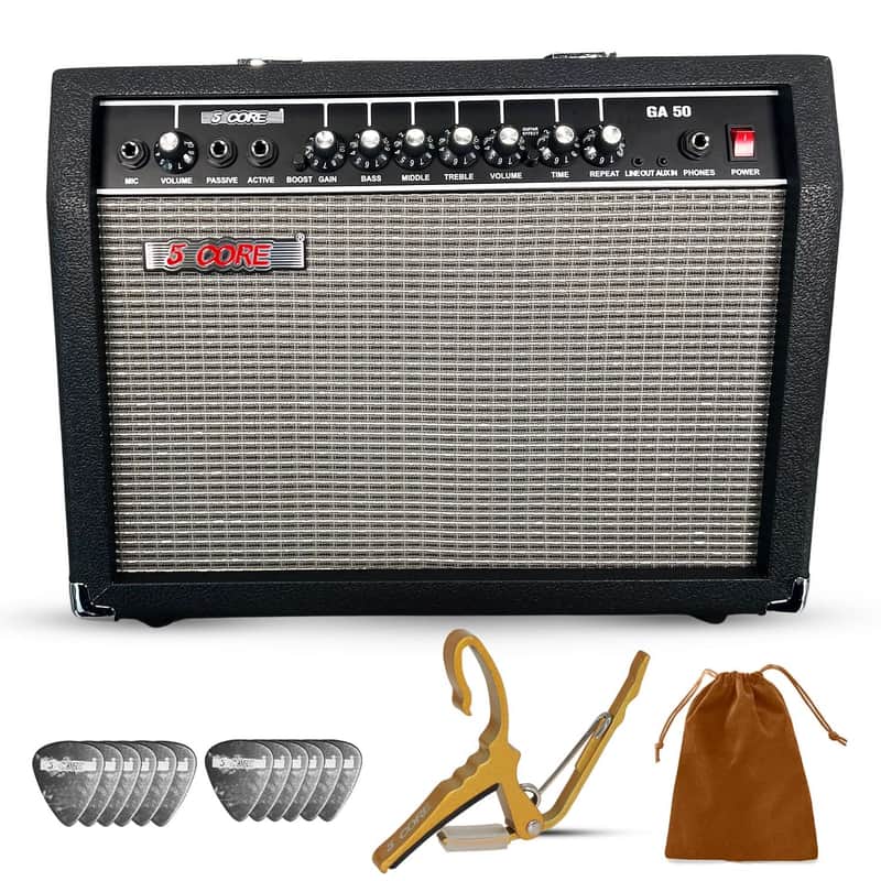 5 Core Guitar Amp 50 Watt Electric Amplifier w Built in 8" Speaker Portable Mini Amps w Aux image 1