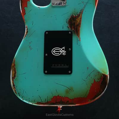 Fender FSR Stratocaster Seafoam Green/Metallic Orange HSS Heavy Aged Relic by EGC (107 OF 250) image 3