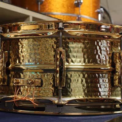 Early 2000s Pearl 5.5x14 Jimmy Degrasso Signature Snare Drum in Hammered Brass image 2