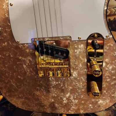 Handcrafted Tele Champagne Motto Premium Parts with Hardshell Case image 3