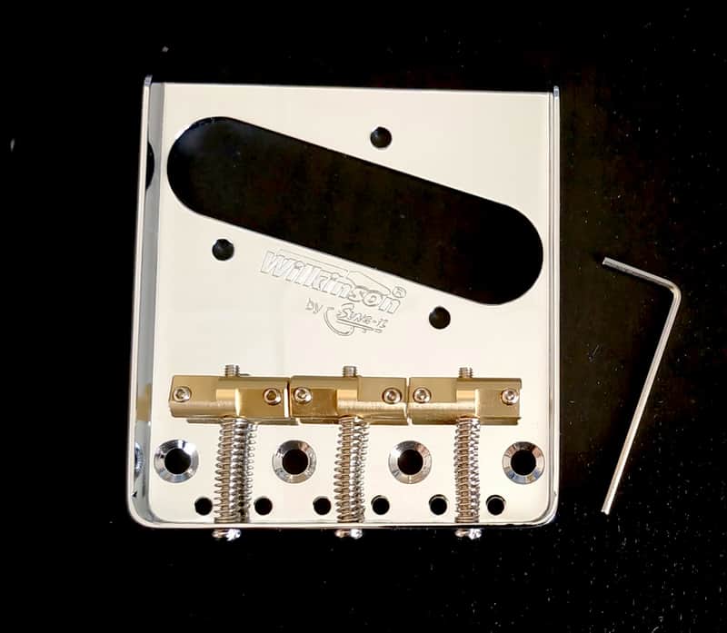 Wilkinson Chrome tailpiece for telecaster, 3 staggered brass saddles, 10.8mm spa image 1