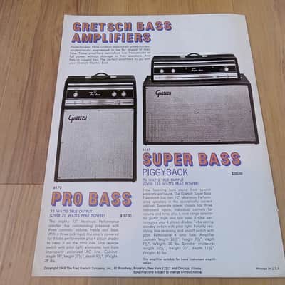 Vintage 1968 Gretsch Bass/Bass Amplifier Catalog! Rare, Original Case Candy, Paperwork! image 3