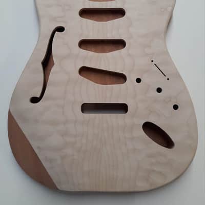Shepard Custom Guitars Thinline Stratocaster Body Quilted Maple Top On 1pc Mahogany 2022 Unfinished image 4