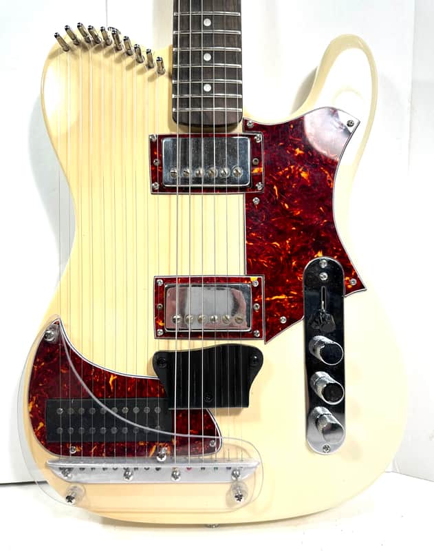 Electric sitar tele style with sympathetic strings Dronemaster 2023 - Olympic White image 1